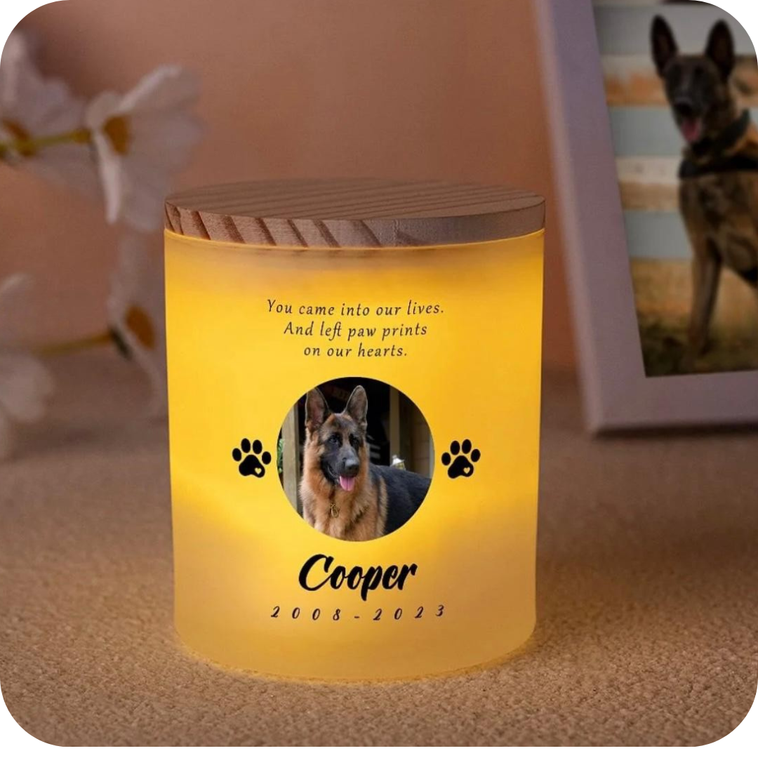 Waxinelicht houder met foto | Herdenkingslicht voor huisdier