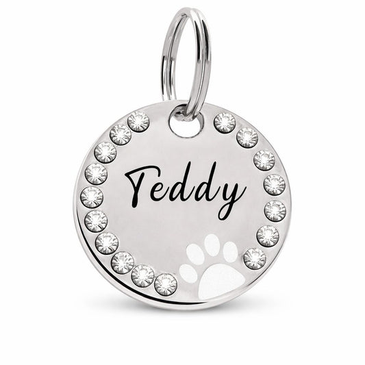 Hondenpenning rond met stras