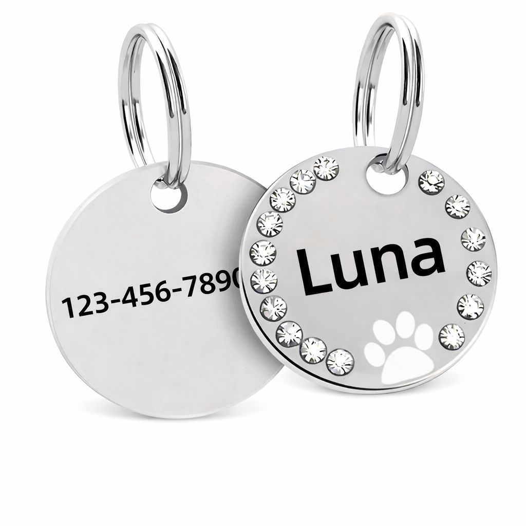 Hondenpenning rond met stras