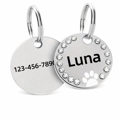 Hondenpenning rond met stras